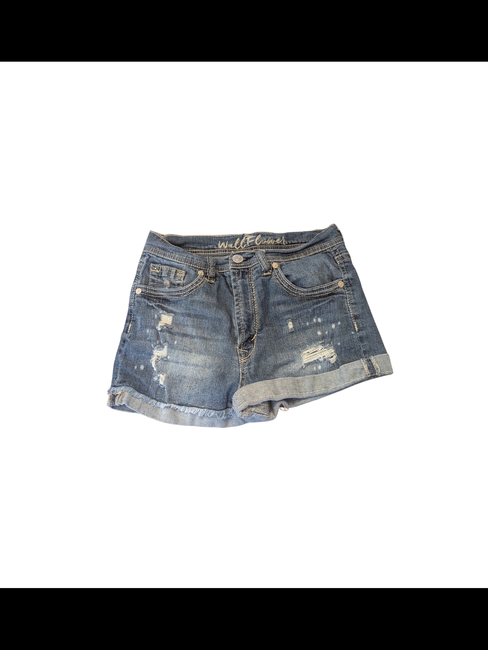 EUC Wallflower Juniors 7 Distressed Cuffed Blue Denim Jean Shorts 2"